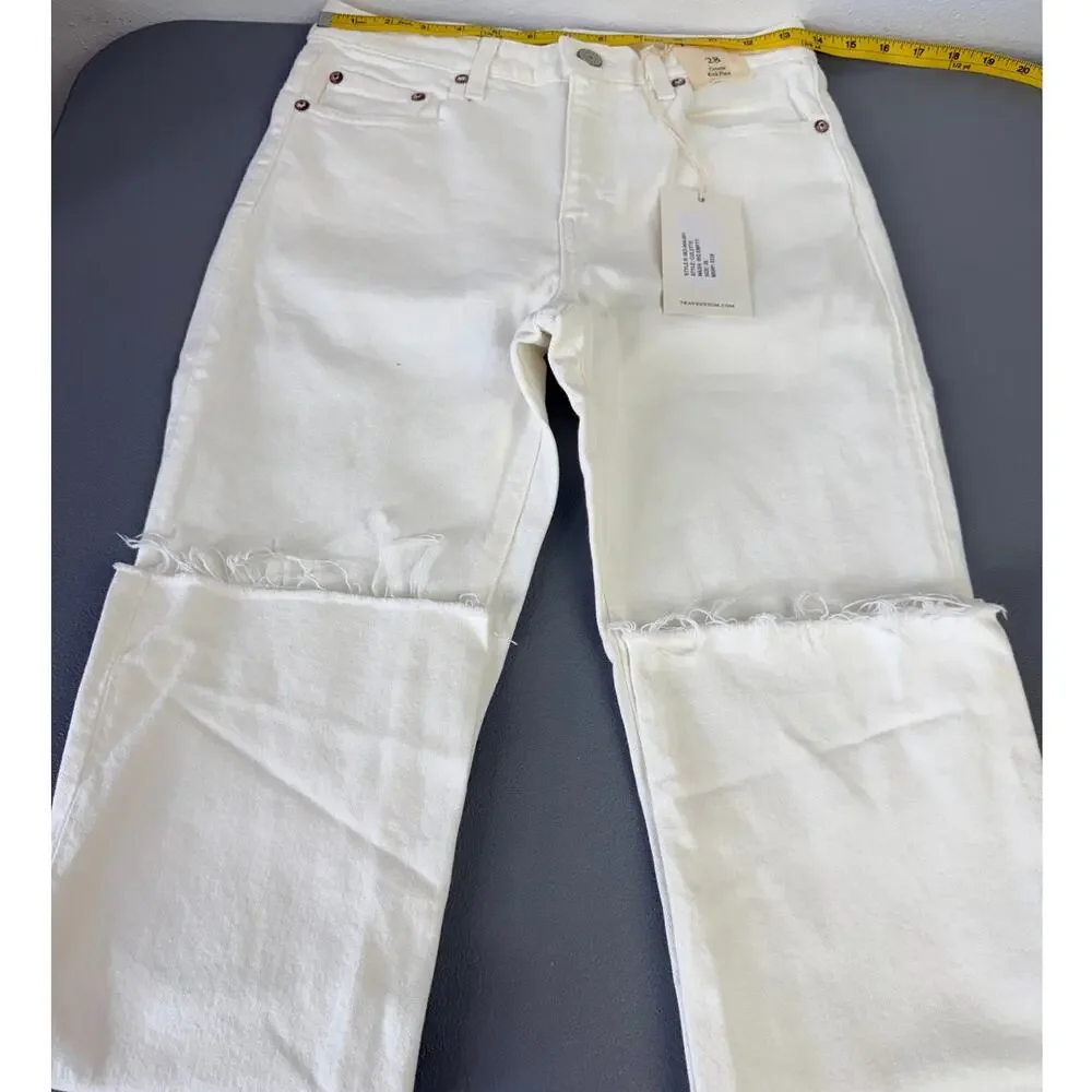Trave Colette Kick Flare Jeans White Raw Hem Cropped Size 28 NWT